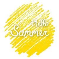 Hej sommar på gul hand dragen fläck. design element för inbjudan, hälsning kort, grafik och affischer. vektor illustration.