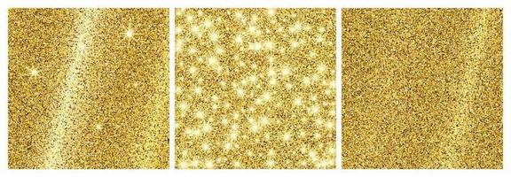 uppsättning av tre gyllene glittrande bakgrunder med guld pärlar och glitter effekt. tömma Plats för din text. vektor illustration