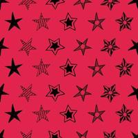 nahtlos Hintergrund von Gekritzel Sterne. schwarz Hand gezeichnet Sterne auf rot Hintergrund. Vektor Illustration