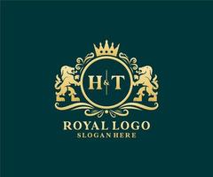 första ht brev lejon kunglig lyx logotyp mall i vektor konst för restaurang, kungligheter, boutique, Kafé, hotell, heraldisk, Smycken, mode och Övrig vektor illustration.