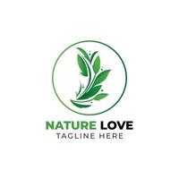 natur kärlek logotyp med en grön blad och en cirkel av löv vektor