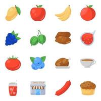 verschiedene Jahreszeiten Obst und Essen Icon Set vektor