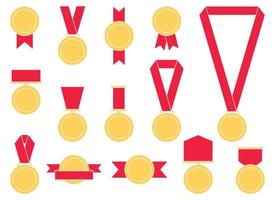 Gold Medaille mit rot Band Vektor Illustration im eben Stil