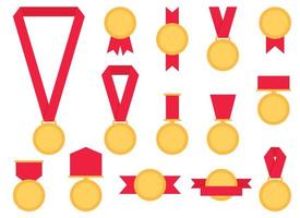 guld medalj med röd band vektor illustration i platt stil