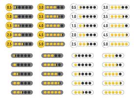 betyg stjärna bricka med guld stjärnor och tal. vektor illustration samling