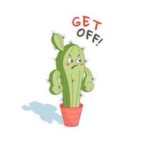 komisch Bild von ein Kaktus im ein Topf, welche ist sehr wütend vektor