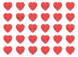 tecknad serie hjärta form emoji med annorlunda humör vektor illustration samling