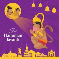 flache Hanuman Jayanti Banner Design Vorlage auf lila Hintergrund vektor