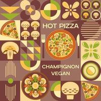 Pilz Pizza Hintergrund mit Design Elemente im einfach geometrisch Stil. nahtlos Muster. gut zum Marke, Dekoration von Essen Paket, Startseite Design, dekorativ drucken, Hintergrund. vektor