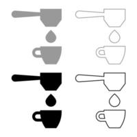 Kaffee fallen im Tasse Filtern Schröpfen Siebträger tropfen einstellen Symbol grau schwarz Farbe Vektor Illustration Bild solide füllen Gliederung Kontur Linie dünn eben Stil