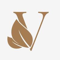 Brief v mit Blatt Dekoration Initiale Luxus Vektor Logo Design