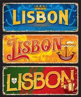 lissabon resa klistermärken, tallrikar, portugal heraldik vektor