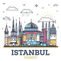 Gliederung Istanbul Truthahn Stadt Horizont mit farbig historisch Gebäude isoliert auf Weiß. Istanbul Stadtbild mit Sehenswürdigkeiten. vektor