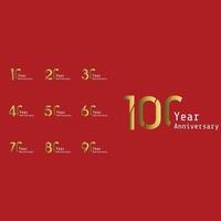 Set Jahr Jubiläumsfeier Gold und Rot Hintergrund Farbvektor Vorlage Design Illustration vektor