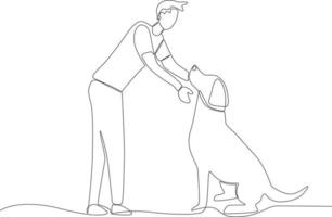 ein Mann halten seine Hund durch das Hals vektor