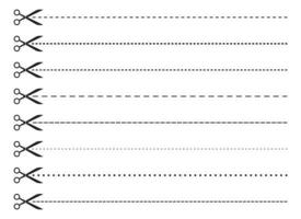 Schere mit Schnitt gepunktet Linie Vektor Illustration Sammlung