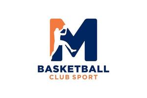 första brev m basketboll logotyp ikon. korg boll logotyp symbol. vektor