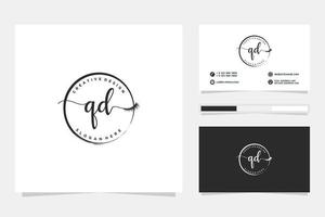 första qd feminin logotyp samlingar och företag kort mall premie vektor
