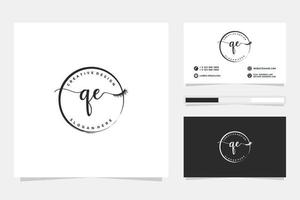 första qe feminin logotyp samlingar och företag kort mall premie vektor