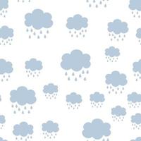 nahtlose Retro-Wolken und Regen im Himmelbabyillustrationsblauen skandinavischen Arthintergrundmuster im Vektor