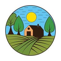 Haus im Dorf Vektor Symbol Design. Landwirtschaft bunt Emblem Symbol. eben Symbol.