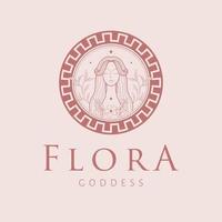 Flora Göttin Logo Design. griechisch Göttin Vektor Logotyp. Schönheit und Kunst Industrie Logo Vorlage. Göttin von Blühen Blumen, Blüte, Frühling, Jugend und Vergnügen.