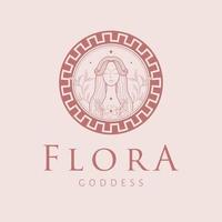 flora gudinna logotyp design. grekisk gudinna vektor logotyp. skönhet och konst industri logotyp mall. gudinna av blomning blommor, blommande, vår, ungdom och nöje.