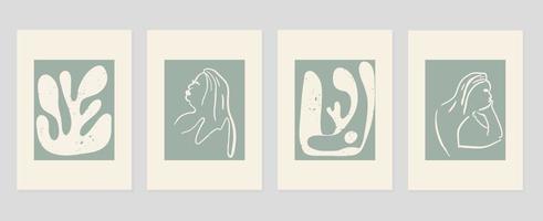 einstellen von abstrakt Startseite Hintergrund inspiriert durch Matisse. nackt weiblich Körper, Koralle, einfarbig, Grunge Textur. zeitgenössisch ästhetisch illustriert Design zum Mauer Kunst, Dekoration, drucken, Hintergrund. vektor