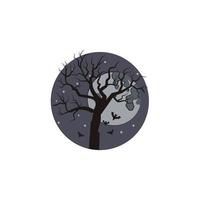 full måne och träd fladdermus färgad vektor ikon