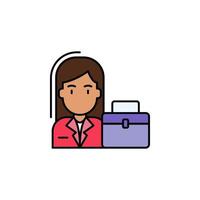 affärskvinna, kvinna, resväska vektor ikon