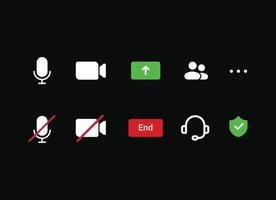 Videokonferenz-App-Symbol, einschließlich Ton ein und stumm schalten, Mikrofon, Kamera ein und Kamera aus. Symbol für die mobile App für virtuelle Besprechungen. vektor