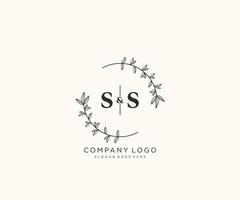 första ss brev skön blommig feminin redigerbar förhandsgjord monoline logotyp lämplig för spa salong hud hår skönhet boutique och kosmetisk företag. vektor