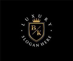 Royal Luxury Logo-Vorlage mit anfänglichem bk-Buchstaben in Vektorgrafiken für Restaurant, Lizenzgebühren, Boutique, Café, Hotel, Heraldik, Schmuck, Mode und andere Vektorillustrationen. vektor