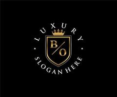 Royal Luxury Logo-Vorlage mit anfänglichem Bo-Buchstaben in Vektorgrafiken für Restaurant, Lizenzgebühren, Boutique, Café, Hotel, Heraldik, Schmuck, Mode und andere Vektorillustrationen. vektor