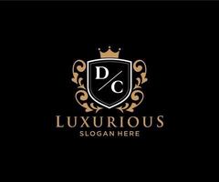 Royal Luxury Logo-Vorlage mit anfänglichem DC-Buchstaben in Vektorgrafiken für Restaurant, Lizenzgebühren, Boutique, Café, Hotel, Heraldik, Schmuck, Mode und andere Vektorillustrationen. vektor