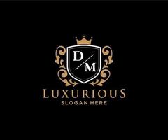 Royal Luxury Logo-Vorlage mit anfänglichem dm-Buchstaben in Vektorgrafiken für Restaurant, Lizenzgebühren, Boutique, Café, Hotel, Heraldik, Schmuck, Mode und andere Vektorillustrationen. vektor