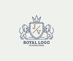 Initial JV Letter Lion Royal Luxury Logo Vorlage in Vektorgrafiken für Restaurant, Lizenzgebühren, Boutique, Café, Hotel, Heraldik, Schmuck, Mode und andere Vektorillustrationen. vektor