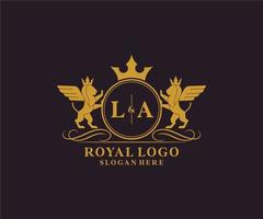 första la brev lejon kunglig lyx heraldisk, vapen logotyp mall i vektor konst för restaurang, kungligheter, boutique, Kafé, hotell, heraldisk, Smycken, mode och Övrig vektor illustration.