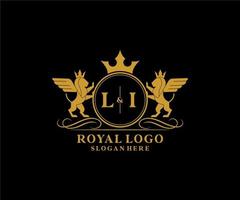 första li brev lejon kunglig lyx heraldisk, vapen logotyp mall i vektor konst för restaurang, kungligheter, boutique, Kafé, hotell, heraldisk, Smycken, mode och Övrig vektor illustration.