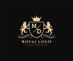 Initiale md Brief Löwe königlich Luxus heraldisch, Wappen Logo Vorlage im Vektor Kunst zum Restaurant, Königtum, Boutique, Cafe, Hotel, heraldisch, Schmuck, Mode und andere Vektor Illustration.