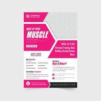 Fitnessstudio Geschäft Werbung Poster und Flyer Design mit Rosa und lila Farben. Bodybuilding und Fitness Bedienung Werbung Netz Banner Vektor mit Rabatt Abschnitt. Fitness Verein Eintritt Flyer.