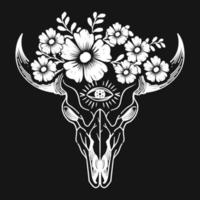 Blumen- Kuh Longhorn Schädel Vektor T-Shirt