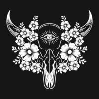 Blumen- Kuh Longhorn Schädel Vektor T-Shirt