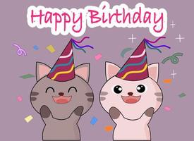 Lycklig födelsedag vektor illustration. söt söt kattungar Lycklig smiley ansikte. katter Lycklig födelsedag kort.