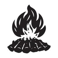 vektor svart och vit tecknad serie illustration av brinnande brand med trä.