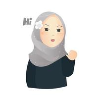 Lycklig ung muslim kvinna bär hijab ordspråk Hej vektor illustration isolerat på en vit bakgrund.