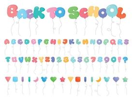 komisch Ballon Briefe und Zahlen. zurück zu Schule Ballon Text vektor