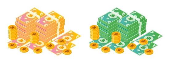 Koreanisch gewonnen Geld bündeln und Münzen vektor