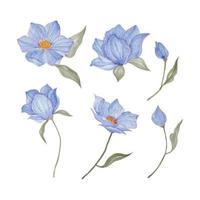 Blumen- Blau isoliert Blatt und Blume, Hand gezeichnet Aquarell Vektor Illustration zum Gruß Karte oder Einladung Design