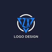 zx monogram logotyp med triangel form och cirkel design element vektor